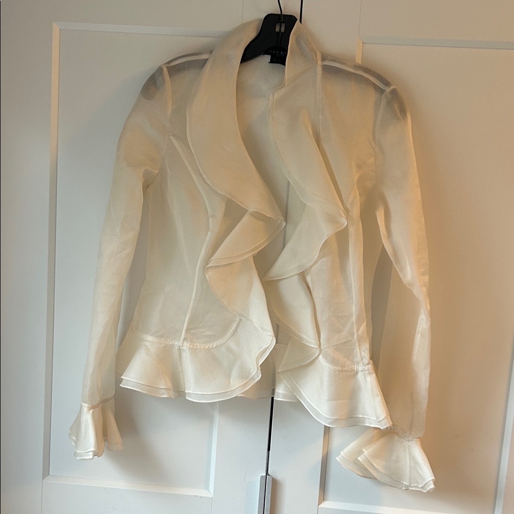 Elegant Ross Mayer Cream Silk Sheer Ruffled Cover Up in size 6